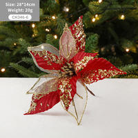 Décorations de Noël 2025 : Ornements pour sapin de Noël, fleurs artificielles rouges, poinsettias dorés scintillants, fleurs de Noël