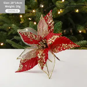 Kerstboom Decoratieve Ornamenten Rode Kerstboom Decoratie Kunstbloem Gouden Poinsettia Glitter Kerstbloemen