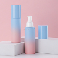 Bouteille de toner/lotion en plastique PET de 100 ml avec logo personnalisé, vaporisateur fin, vide, givré + rose, bleu pastel, pompe