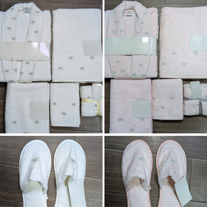 Ensemble de salle de bain ultra-luxe brodé pour célébrer la vie : peignoirs, serviettes, pantoufles, 100% coton indien de qualité supérieure - Product Image 3