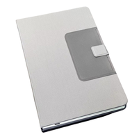 Carnet d'affaires en cuir PU à couverture rigide avec support pour téléphone et pochette pour cartes, reliure cousue à plat, logo personnalisé, cadeau d'entreprise