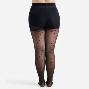 Collants Jacquard en Nylon à Pois pour Femmes Rondes, Sexy et Tendance, avec Étoiles au Dos, Noirs, Amincissants, et Camisole Fine de Base pour Femmes - Product Image 4