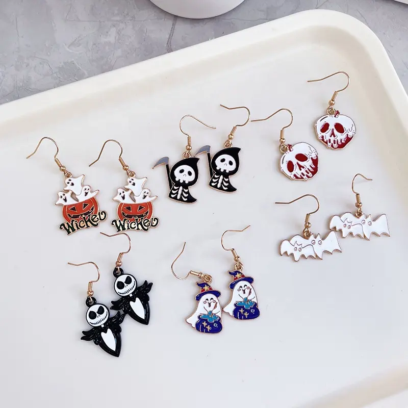 Sanrios Mode Halloween Citrouille Faucille Boucles D'oreilles Femmes Fantôme Chauve-Souris Dangle Boucle D'oreille Filles Argent Aiguille Bijoux Enfants Cadeau De Noël