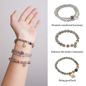 Mới lạ quà tặng giáng sinh tinh thể tự nhiên đồ trang sức chữa bệnh Đá Aquamarine đính cườm màu xám Moonstone pha lê Vòng đeo tay thiết lập cho phụ nữ - Product Image 4