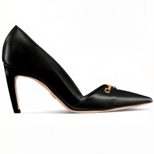 Escarpins de Soirée pour Femme, Nouveauté Personnalisée par le Fabricant, en Cuir Noir Élégant, à Bout <span class=keywords><strong>Pointu</strong></span>, Talon Aiguille, avec Ornement <span class=keywords><strong>Doré</strong></span> - Product Image 1