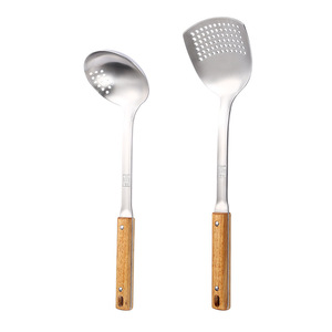 Nueva espátula y cuchara de acero inoxidable 304, espátula y cuchara creativas de doble propósito con mango de madera, espátula para freír y - Product Image 5