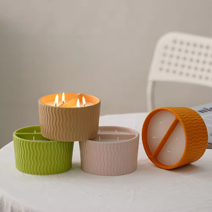 Unique Double Section Ceramic <b>Candle</b> Holders <b>Candle</b> Jar Cylinder Scented <b>Candle</b> Gift Set With Cotton <b>Wicks</b> for Home Decoration - Product Image 3