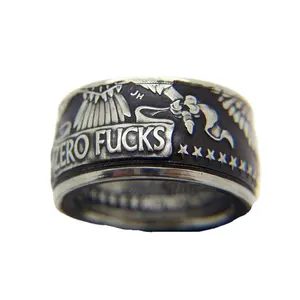 Nuovo anello in argento tailandese Vintage intagliato con moneta Zero Fxxks anello da uomo Punk europeo