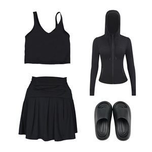 Customised Logo Women's Slim-Fit Stretch Sports Yoga Skirt,bell-bottoms, U-Neck Tank <b>Top</b> and Slippers Four-Piece Set - Product Image 6