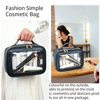 Sac de maquillage personnalisé ODM avec logo, trousse de toilette transparente en PVC, pochette de voyage cosmétique imperméable avec fermeture éclair, rangement portable pour cosmétiques