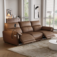 Ensemble de canapé électrique moderne en cuir véritable trois places avec télécommande, fauteuil pliant en métal, inclinable et extensible