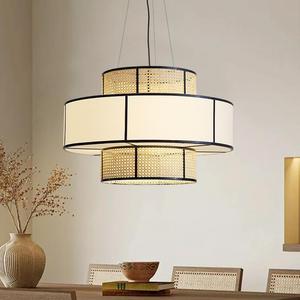 Rattan Pendant <b>Light</b> Round E27 Three Headed Chandelier LED Black For Restaurant Tea Room <b>Dining</b> Space - Product Image 2