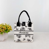 Tas Tote Wanita Rajut Jacquard Kartun Kapasitas Besar Tas Tangan Persegi Tas Penyimpanan Makan Siang untuk Penggunaan Kantor Sehari-hari