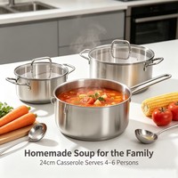 Ensemble de casseroles Perium écologiques de style américain en acier inoxydable, 6 pièces, avec couvercle en verre, sans revêtement