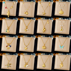 Ocean Series Gold Plated Stainless Steel Pendant Necklace Starfish Shell Butterfly Dolphin Animal Zodiac Gift Jewelry - Product Image 1