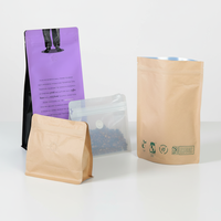 En stock – Sachet d'emballage plat en papier kraft biodégradable pour café et aliments, 50/MPET12/PE90, 32 oz, avec fermeture éclair.