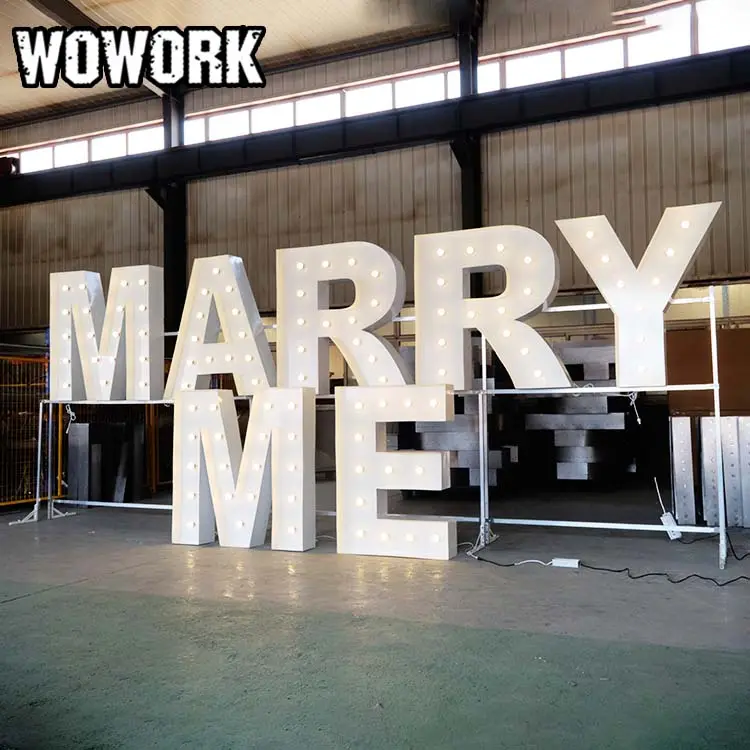 WOWORK metal led büyük large 4ft 5ft çift yığın marquee mektup standı istiflenebilir raf ışığı up ampul düğün dekor için benimle evlenmek