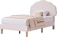Cadre de lit simple, cadre de lit plateforme rembourré avec tête de lit en tissu moelleux réglable en hauteur, aucun sommier tapissier nécessaire, beige