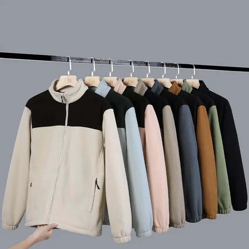 Tùy chỉnh người đàn ông mùa đông Fleece dây kéo Áo khoác màu khối ngoài trời quá khổ cực Fleece Áo khoác