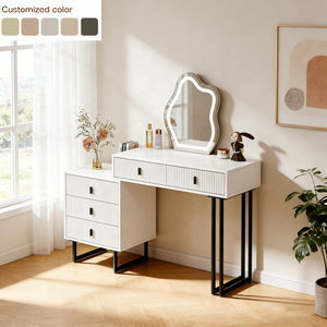 Tocador Moderno 2026 <span class=keywords><strong>con</strong></span> <span class=keywords><strong>Espejo</strong></span> LED, 5 Cajones, Escritorio de Maquillaje, Mueble de Almacenamiento para Dormitorio y Sala de Estar, Nuevo Diseño - Product Image 1