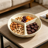 Assiette en céramique ronde à 3 compartiments, 19,3*5,1 cm, glaçure lisse, pour la préparation des repas et le service des apéritifs