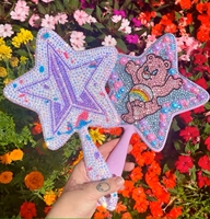 Miroir de poche de luxe fait main avec strass en forme d'étoile, miroir de maquillage en cristal mignon en forme d'ours, miroir de vanité portable scintillant pour cadeau de fille