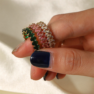 Anillo de diamante CZ de corte ovalado, resistente al agua, de acero inoxidable, <span class=keywords><strong>sin</strong></span> deslustre, Anillo Verde <span class=keywords><strong>Esmeralda</strong></span> para mujer - Product Image 3