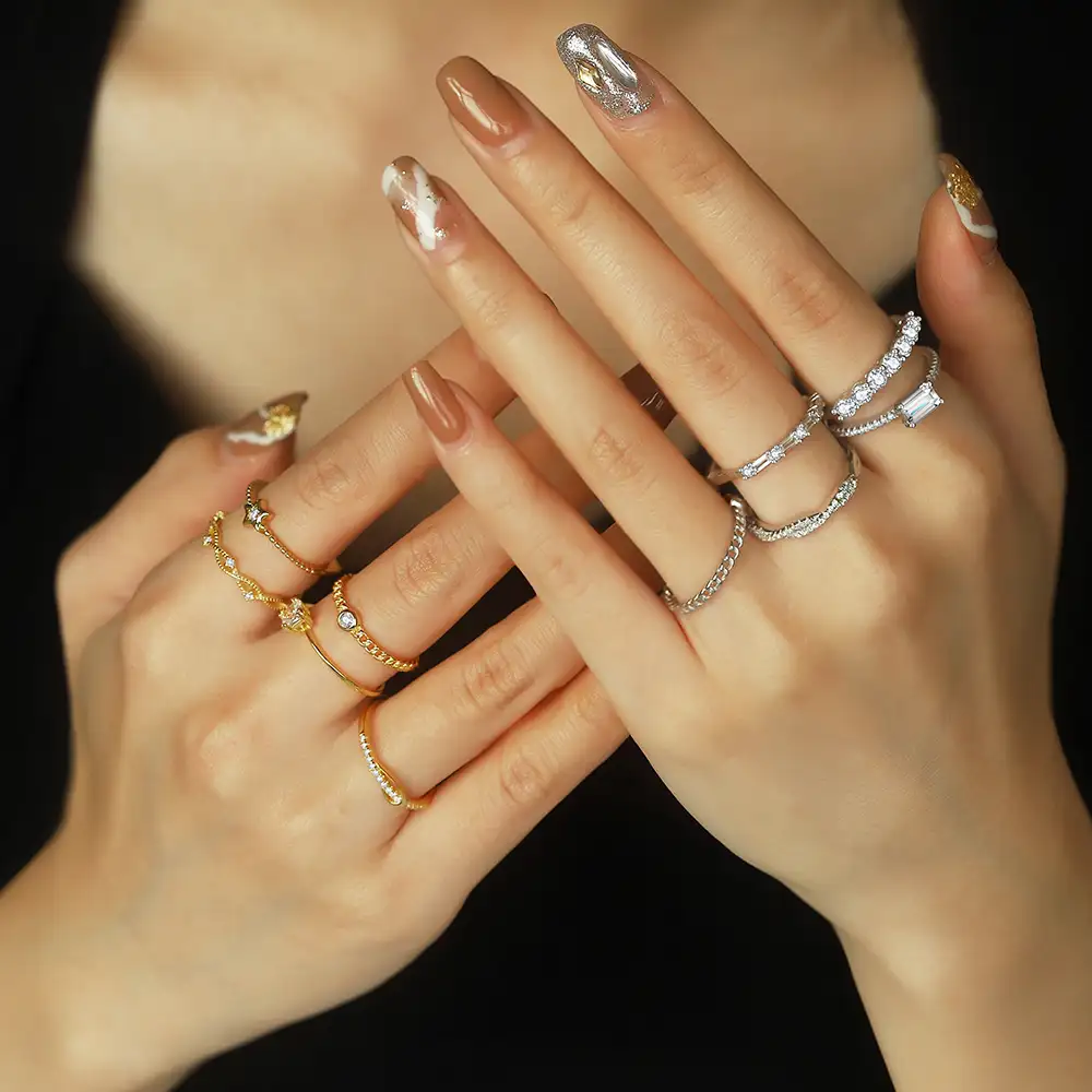 Dylam открытым звено цепи кольца для женщин Милые простые 925 стерлингового серебра позолоченное кольцо, 18k позолоченные трендовые ювелирные кольца