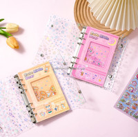 Carnet de planification A6 transparent en PVC à 6 anneaux avec pochette pour cartes photo, motif dessin animé mignon, vente en gros, offre spéciale