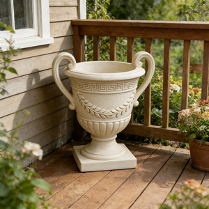 Pot de fleurs en résine fait main, peint à la main, motif goutte d'eau <span class=keywords><strong>blanc</strong></span>, double anse, style <span class=keywords><strong>laurier</strong></span> - Paysage de jardin classique européen - Product Image 4
