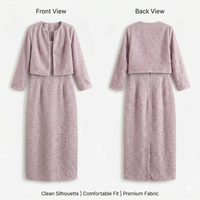 Ensemble jupe pour femme : veste courte texturée et duveteuse et robe midi sans manches – Tenue élégante pour femme de bureau – Logo personnalisé OEM