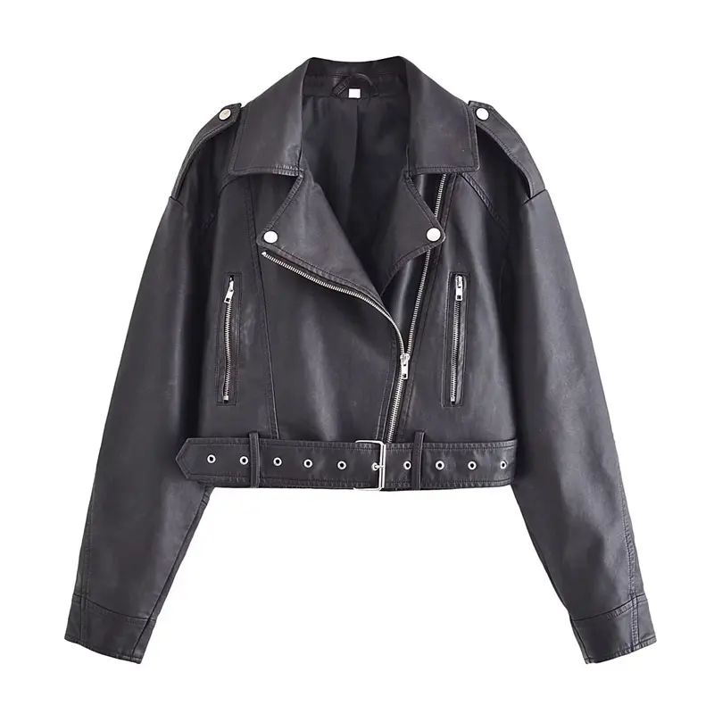TAOP & ZA 2023 primavera e no outono novas mulheres preto motocicleta falso jaqueta de couro curto jaqueta 3427736