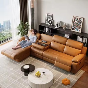 Đa Chức Năng Sang Trọng Góc Da Thật Cắt Điện Điện Thông Minh Ngả L Hình Dạng Ngồi Có Thể Ngả Ghế Sofa Set Với Cup Bảng - Product Image 3