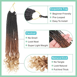 Extensiones de Cabello de Crochet con Trenzas en Caja y Puntas Rizadas, 20 Pulgadas, 70g, Cabello de Crochet para Trenzas Bohemias, Más Vendidas - Product Image 4