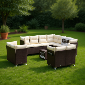 Ensemble de canapés de jardin Brond en rotin PE marron avec pieds réglables, design contemporain, coussins en mousse haute densité - Product Image 2