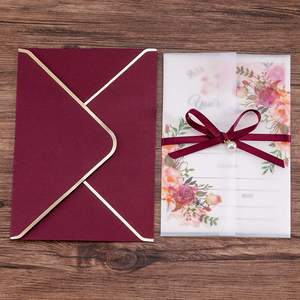 Tarjetas de boda personalizadas de color burdeos, sobres de invitación de lujo para fiesta nupcial, <span class=keywords><strong>hojas</strong></span> interiores de relleno - Product Image 5