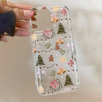 Coque de téléphone transparente et antichoc en TPU avec motif floral pour iPhone 16/15/14 – Nouveauté style Ins – Pendentif de Noël