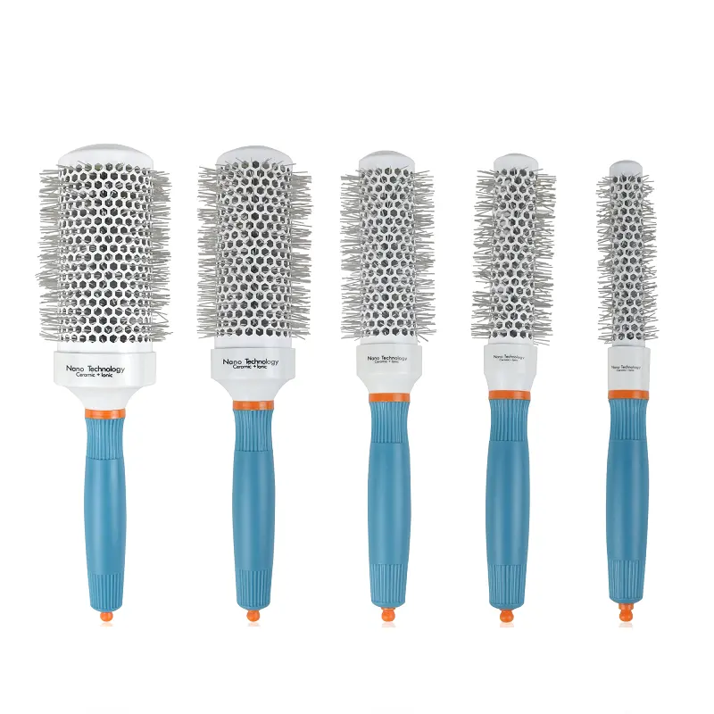 Blue Thermal Nano Technology Ceramic Ion Hair Round Brushes Aluminum Hair Barrel Comb Hair Styling Rollers Tools Boar Bristle
