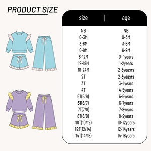 Set Felpa in <span class=keywords><strong>Cotone</strong></span> per Ragazze con Spalle Arricciate, Maniche Lunghe, Pantaloncini con Fiocco in Vita o Pantaloni a Gamba Larga, Opzioni di Motivi Personalizzati - Product Image 4