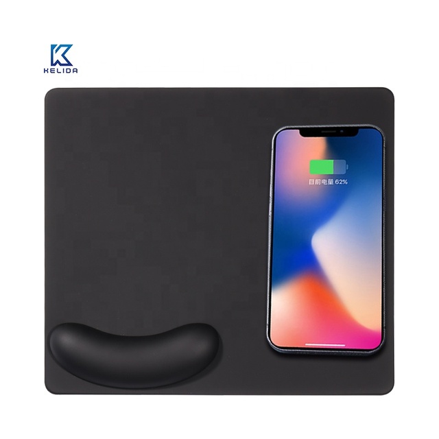 10W Black Custom Gaming Mouse Pad Wrist Rest Ergonomic Design Wireless Charging Water Resistant Silicone Surface for Office Home