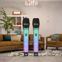 Microphone Karaoké Portable Sans Fil 2.4G GAM-RGB100 avec Lumières LED RGB et Réduction de Bruit pour KTV à Domicile, Fêtes et Streaming en Direct Mobile
