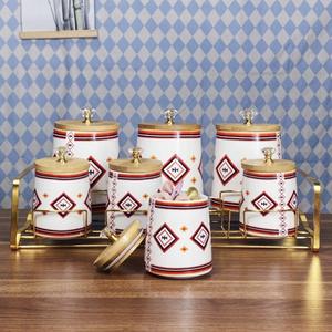 Tarro de cerámica Chaozhou para especias de 3.1-4L con tapa hermética de madera y perilla de cristal para almacenamiento en la cocina - Product Image 5