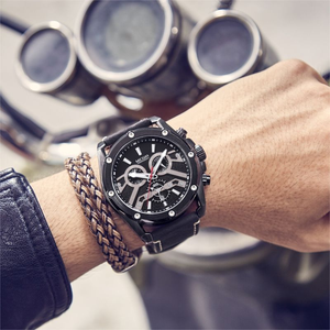 Orologi da <span class=keywords><strong>Uomo</strong></span> Neri alla Moda Megir 2120 in Offerta, <span class=keywords><strong>Orologio</strong></span> da Polso con Cinturino in Pelle per Ragazzi, Jam Tangan Polos - Product Image 5