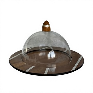 Atractiva bandeja de servir con diseño de cúpula, de nácar y madera, con cubierta de acrílico a un precio asequible. - Product Image 2