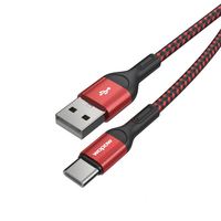 Cable de Datos USB Trenzado de Nailon Wopow WX08 Tipo-C 3A de Carga Rápida de 1.2m, Certificado CE, Garantía de 12 Meses, Negro y Rojo para Computadora