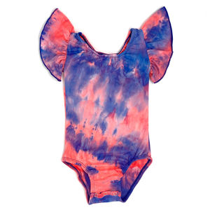 Mélange de couleurs <span class=keywords><strong>pastel</strong></span> Tie Dye Toddler Kids Ballet Leo Colorful Rainbow Tie Dye Baby Girls Flutter Sleeve Justaucorps avec boutons-pression - Product Image 4