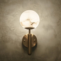 Moderne Nordische Rote Wandleuchten LED-Lichtquelle Alabaster+Messing-Gehäuse 3000K Warmweißes Licht für Schlafzimmer Wohnzimmer TV-Wand