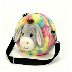 Bolso de Hombro de Peluche con Cara de Burro 3D Personalizado, Lindo, con Relleno de Algodón PP, Temática de Animales de Granja, Diseño Arcoíris, Halloween - Product Image 2