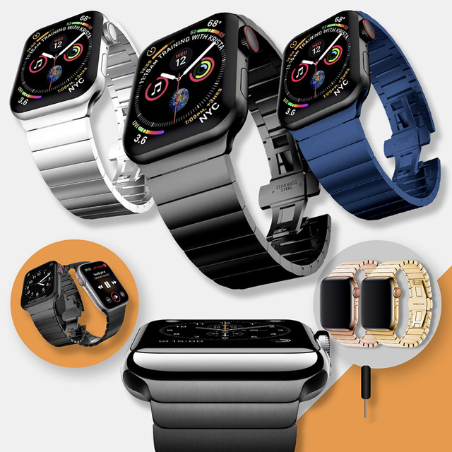 Ultra Lightweight Titanium Smart Watch Band with Bamboo Stainless Steel Butterfly Buckle Strap Compatible for Apple Watch