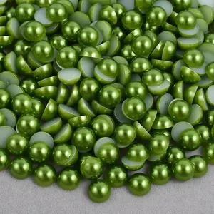 Wholesale Emerald Color Non Hot Fix Crystal Strass DIY Gems Stones Flatback Half Round Pearl Beads